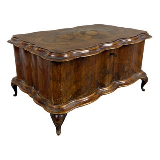 Chippendale Jewelry Box in Padded Burl Wood For Sale