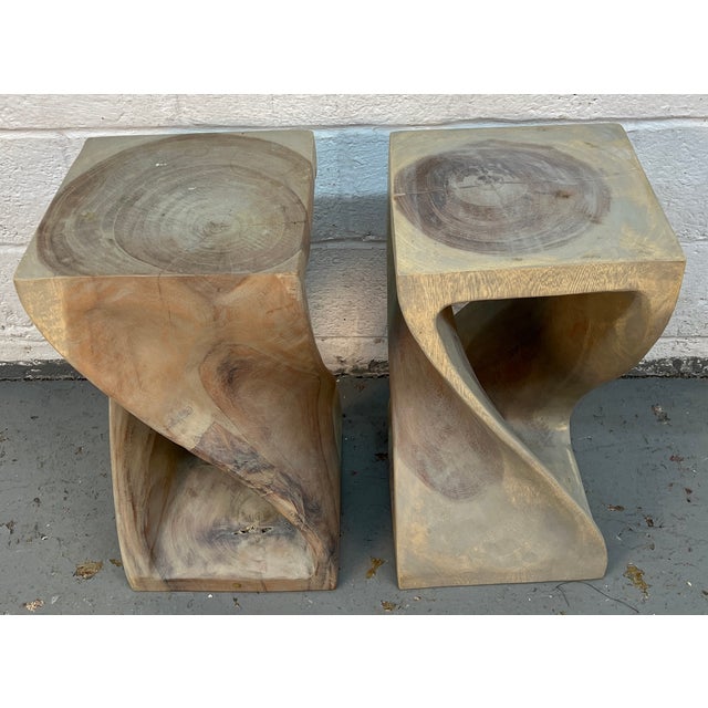 Wood Late 20th Century Organic Modern Hand-Carved Sculptural Wood Side Tables For Sale - Image 7 of 10