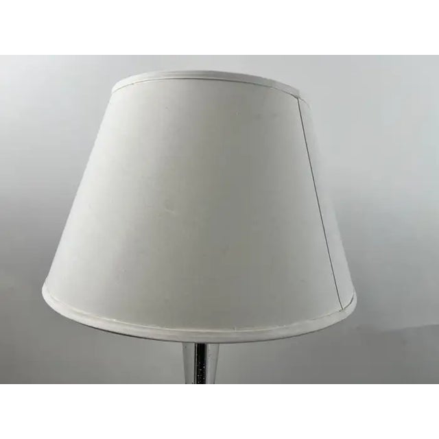 Modern Modern Glass Column Table Lamp With Chrome Base and White Shade For Sale - Image 3 of 14