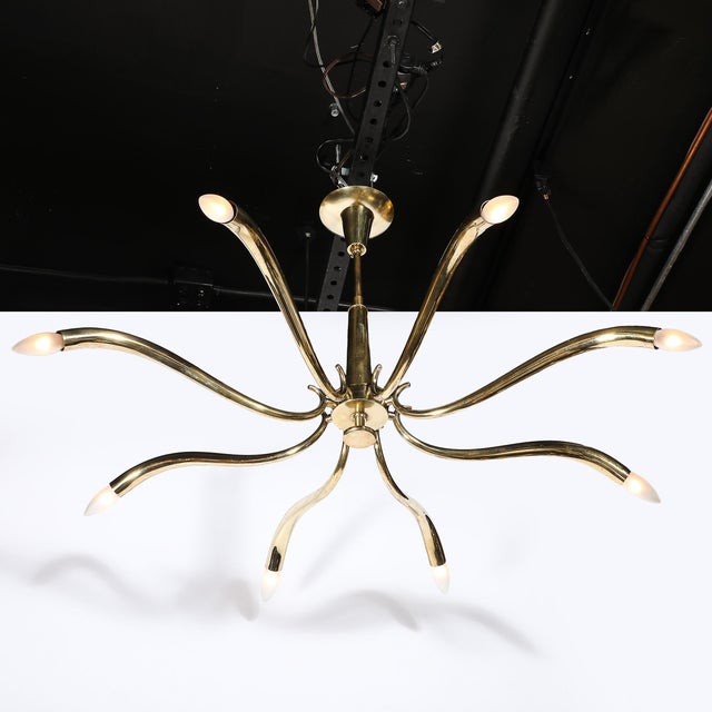 Mid-Century Polished Brass 8-Arm Sculptural Chandelier by Oscar Torlasco For Sale - Image 17 of 17