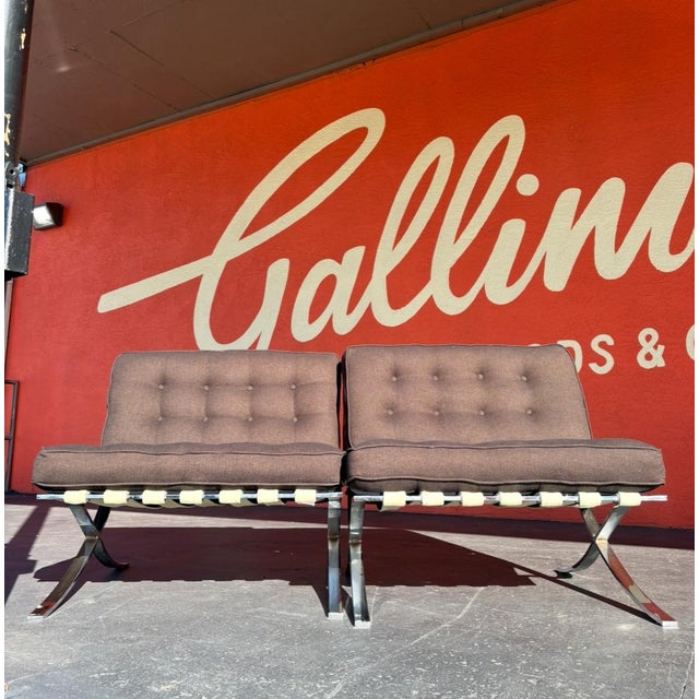 Reupholstered Mid Century Barcelona Style Chair Pair For Sale - Image 9 of 16