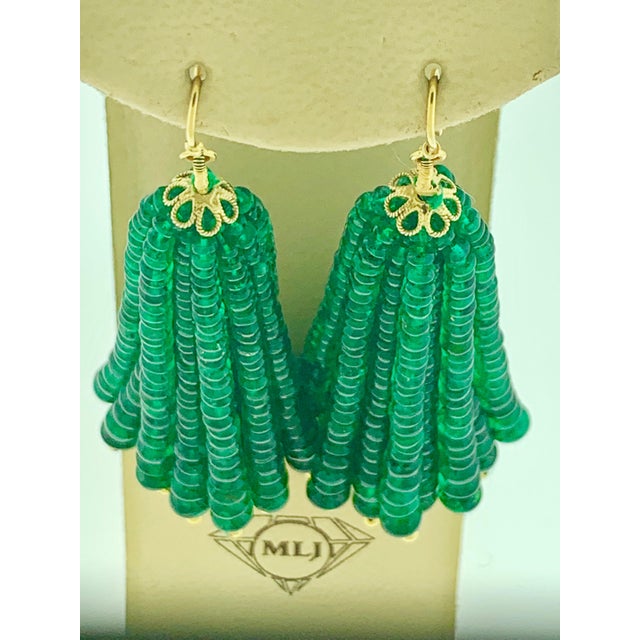 Early 21st Century 198 Carat Colombian Emerald Beads Hanging Drop Earrings 18 Karat Gold For Sale - Image 5 of 18