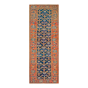 1900s Blue Navy Geometric Tribal Antique Persian Rug 3'8" X 9'10" Handwoven Wool Carpet