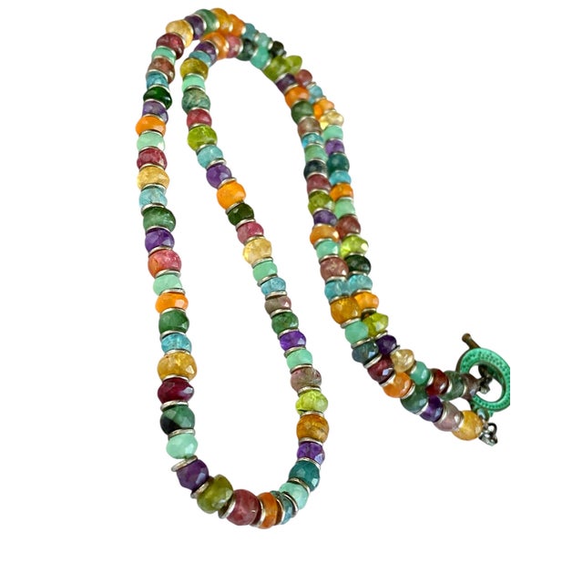 Artisan-Crafted Multicolor Tourmaline Necklace & Bracelet With Watermelon Tourmaline and Verdigris Patinated Copper For Sale - Image 4 of 17