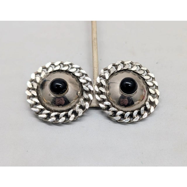 Vintage Signed Ugo Correani Italy Modernist Faux-Onyx Cabochon Clip Earrings - 2 Pieces For Sale In Philadelphia - Image 6 of 7