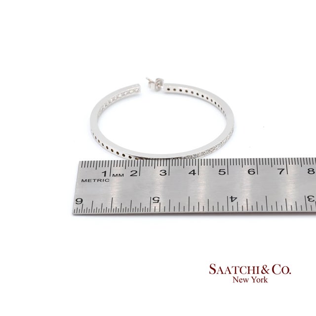 18k(750) Solid White Gold Natural Diamond Hoop Earrings in and Out Diamond For Sale - Image 10 of 10