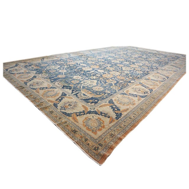 Textile Vintage Egyptian Sultanabad Wool 13x21 Blue, Ivory, & Orange Handmade Oversized Area Rug #1143944 For Sale - Image 7 of 12