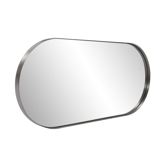 Modern Steele Capsule Mirror in Brushed Silver For Sale - Image 3 of 10
