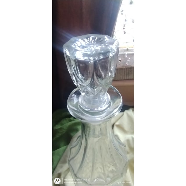 Transparent Vintage Hand Cut Glass Decanter With Stopper For Sale - Image 8 of 11