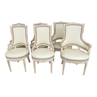 Cream White Carved Wood Dining Chairs - Set of 6 For Sale