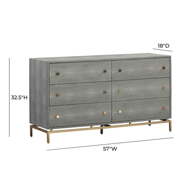 Transitional Pesce Shagreen 6 Drawer Dresser For Sale - Image 3 of 12
