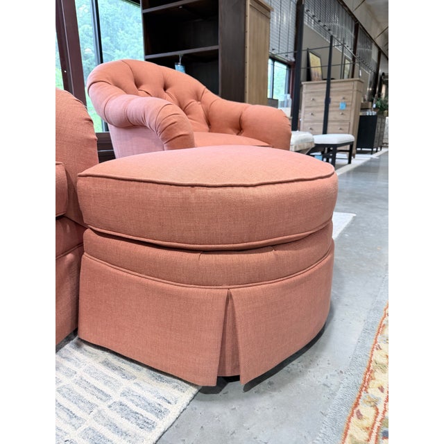Set of Kravet Tufted Swivel Club Chairs With Matching Ottoman For Sale - Image 9 of 12