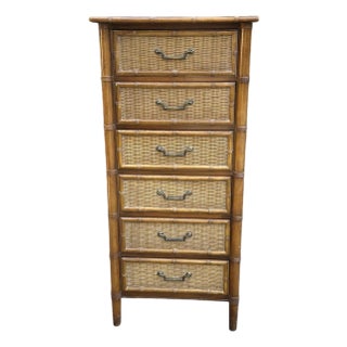 1970s Faux Bamboo and Rattan Lingerie Chest For Sale