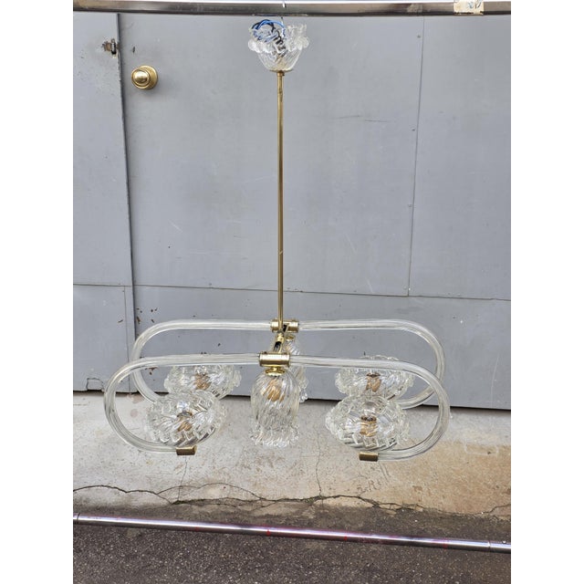 Metal Art Deco Murano and Brass Navetta Chandelier from Barovier, 1930s For Sale - Image 7 of 18
