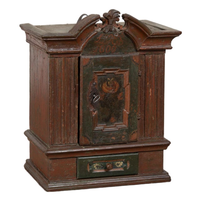 Original Painted Swedish Hanging Cabinet, Dated 1800 For Sale
