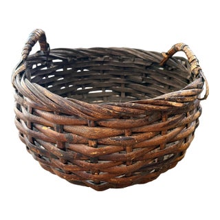 Vintage Rustic Split Bamboo Gathering Basket For Sale