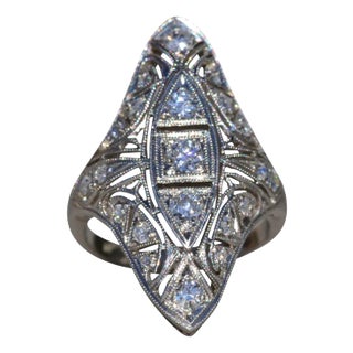 Ladies Antique Navette Shaped Ring set with Diamonds For Sale