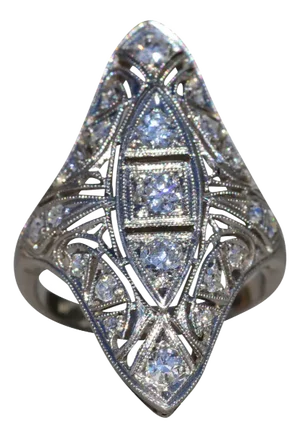 Ladies Antique Navette Shaped Ring set with Diamonds