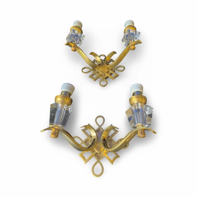 Pair of 1950s Vintage Jules Leleu French Art Deco Brass Wall Sconces For Sale In New York - Image 6 of 9