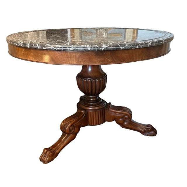 Late 19th Century Charles X Walnut Pedestal Table With Marble Top For Sale - Image 9 of 9