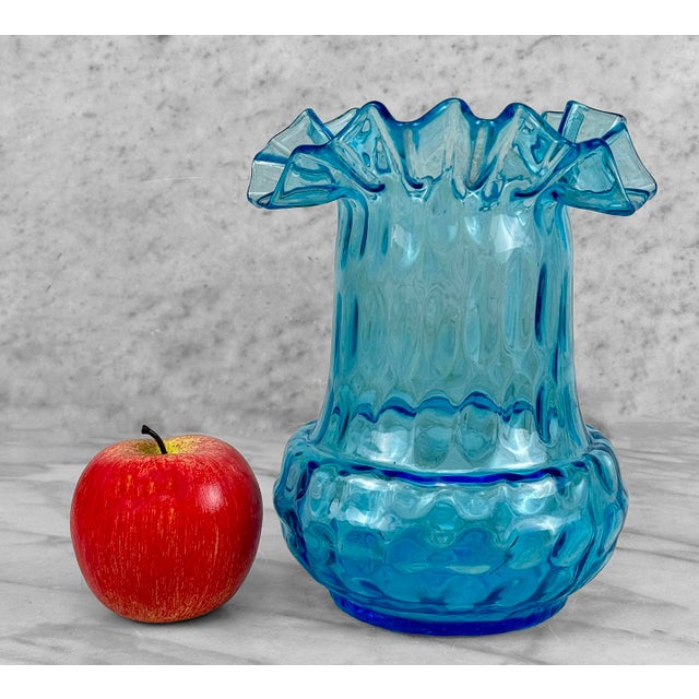 Vintage Peacock Blue Ruffled Art Glass Vase, c. Late 20th Century - Pairs Nicely with Many Mid-Century & Eclectic Interior...