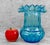 Vintage Peacock Blue Ruffled Art Glass Vase, c. Late 20th Century - Pairs Nicely with Many Mid-Century & Eclectic Interior...