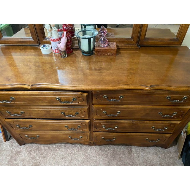 1980s Ethan Allen French Country 8 Drawer Dresser and TriFold Mirror ...
