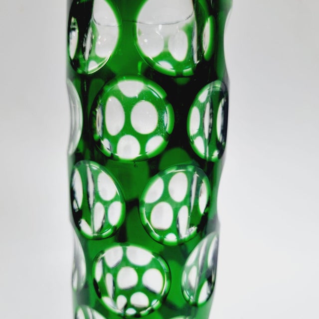 Green Vintage Emerald Green Cut-to-Clear Lens Crystal Cylinder Vase from Nachtmann Bleikristall, 1970s For Sale - Image 8 of 12