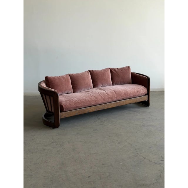 Howard Furniture Sculptural Walnut Barrel-Back Sofa For Sale In Los Angeles - Image 6 of 8