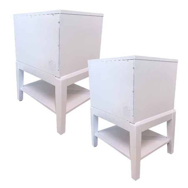 Late 20th Century Pair of White Lacquer Two-Drawer Nightstands With Open Shelf For Sale - Image 5 of 7