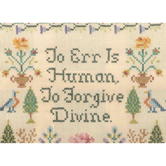 Folk Art Folk Art " to Err Is Human, to Forgive Divine." Needlework Sampler For Sale - Image 3 of 7
