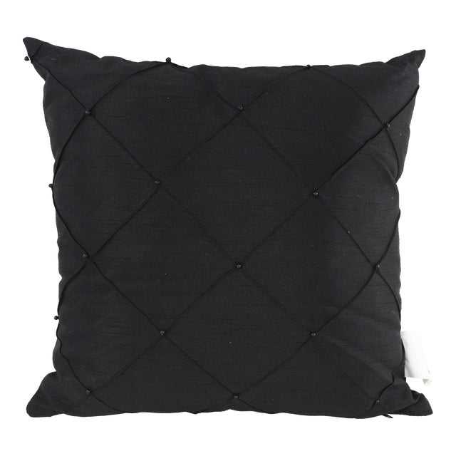 Elegant Black Quilted Pillow With Beaded Detailing For Sale