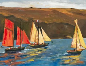 Old Sailboats in Bretagne, France Giclee Print on Canvas