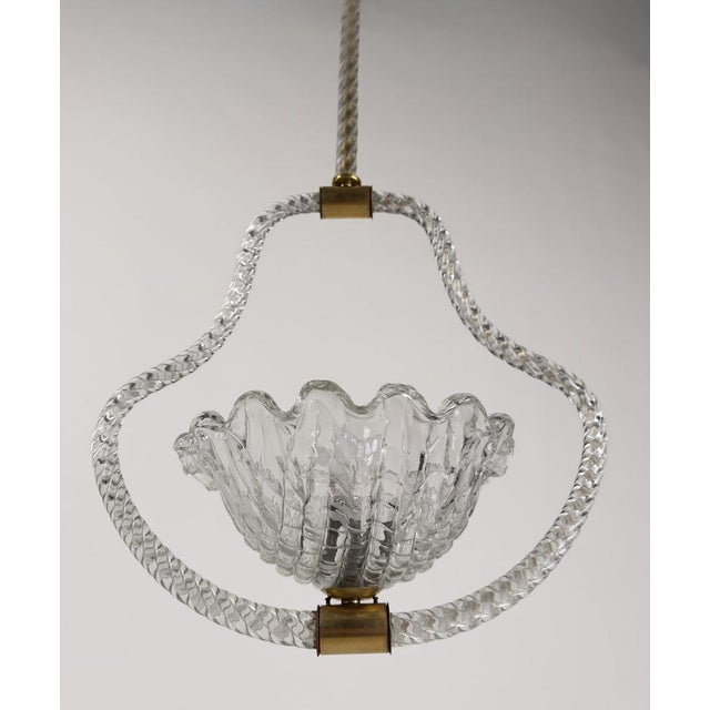 Art Deco Italian Murano Glass and Brass Pendant in the style of Barovier, 1930s For Sale - Image 13 of 18