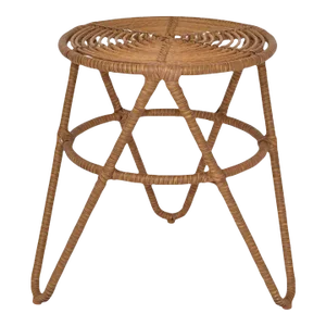 Vintage Organic Modern Sculptural 3-Legged Stool Wrought Iron Hand-Woven Cane Bindings