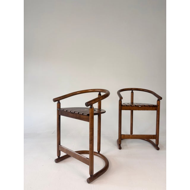 1980s 1980s Postmodern Allmilmö Bentwood & Slatted Wood Counter Stools - Set of 4 For Sale - Image 5 of 11