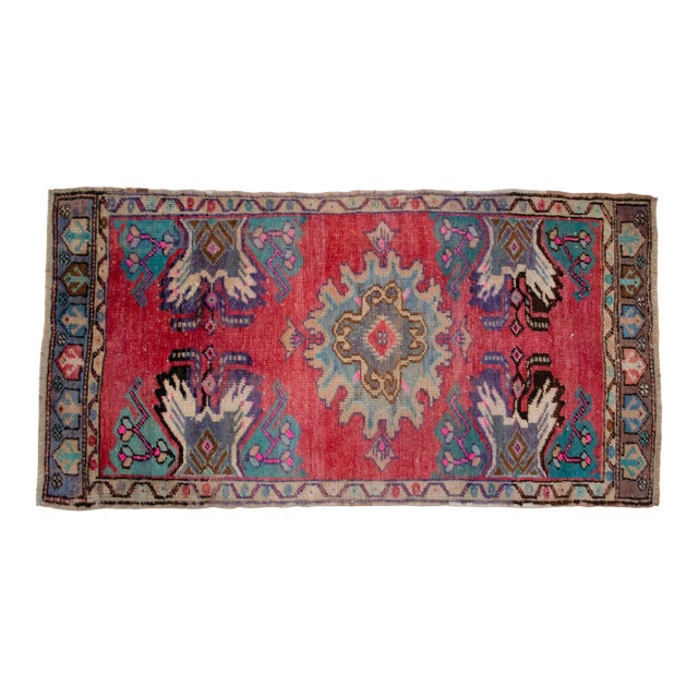 Hand Knotted Door Mat, Entryway Rug, Bath Mat, Kitchen Decor, Small Rug, Turkish Rug - 1′7″ × 3′ For Sale