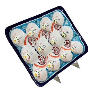 Hand Made in Mexico Vintage Ceramic Clay Pottery Egg Plate For Sale