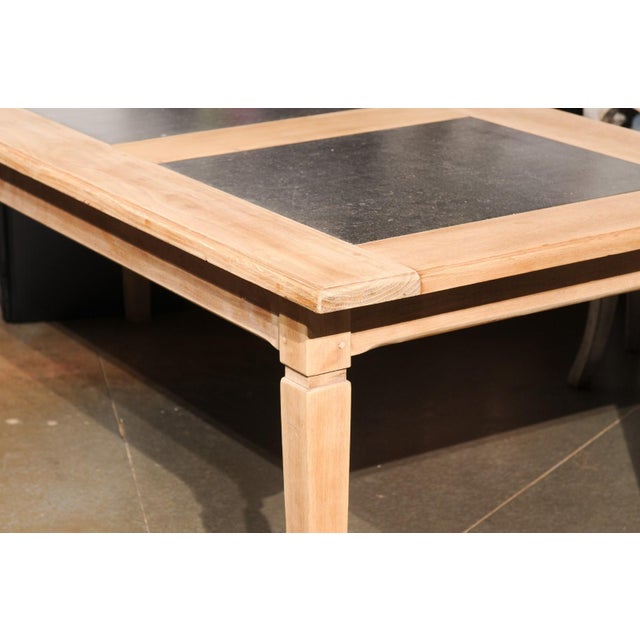 Mid 20th Century Southern French Mid Century Natural Oak Dining Table with Fossil Black Marble Top For Sale - Image 12 of 12