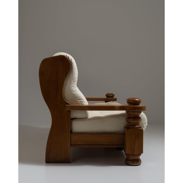 1970s French Chestnut Brown Brutalist Oak Upholstered Sofa For Sale - Image 14 of 15