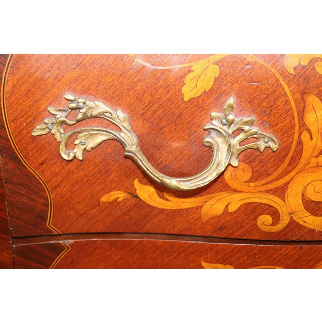 Figural Bronze Inlaid walnut Marble Top Louis XV commode Circa 1910 For Sale - Image 4 of 13