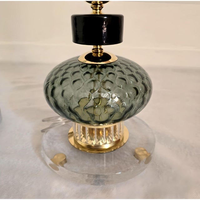 Pair of 1980s Green Murano Glass Lamps, Italy For Sale - Image 4 of 10