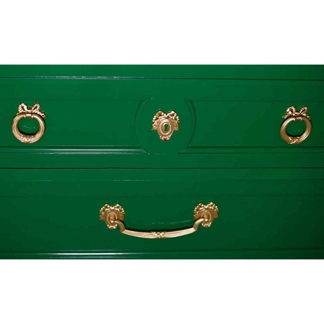 Vintage Transitional Credenza Ribbon Hardware in Green by Thomasville - Newly Painted For Sale - Image 10 of 12