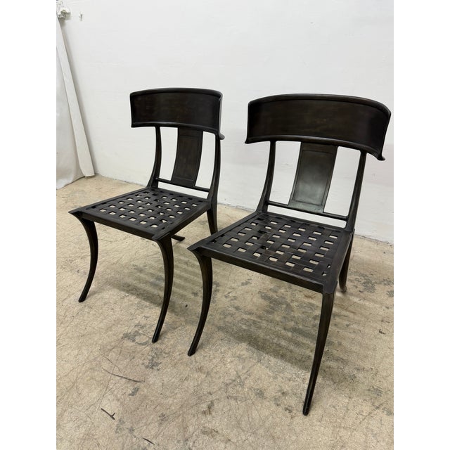 Michael Taylor Bronzed Klismos Garden Chairs With Leather Cushions, 1990s For Sale - Image 11 of 18