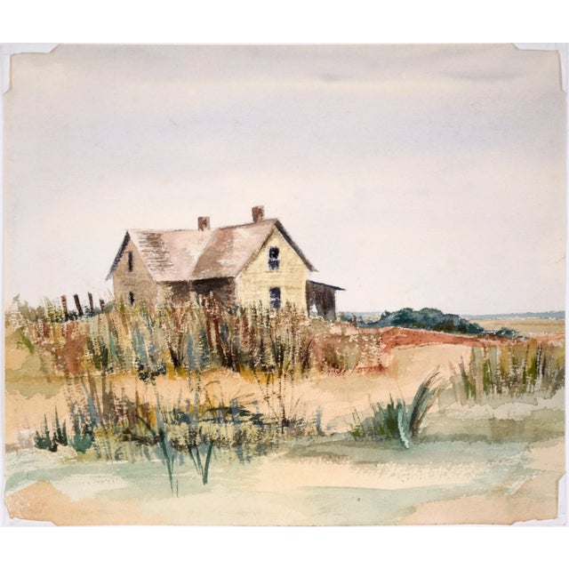 Farmhouse by the Sea - Original Watercolor on Paper Tranquil landscape of a seaside farmhouse on the sand surrounded by...