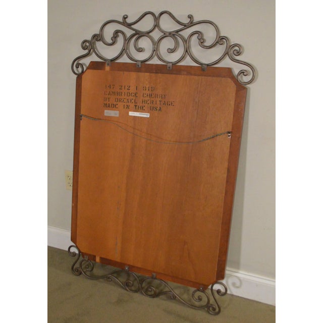 Drexel Heritage Cambridge Cherry & Scrolled Iron Beveled Wall Mirror For Sale - Image 9 of 13