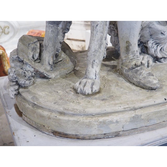 Renaissance Signed Antique French Plaster Sculpture, a Renaissance Boy and His Dog, C. 1880 For Sale - Image 3 of 18