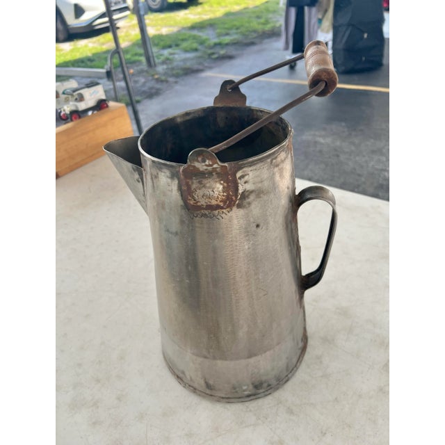 Antique Hand Made Large Metal Coffee Pot/ Pitcher For Sale In West Palm - Image 6 of 11