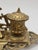 Vintage Ornate Baroque Revival Cast Brass Double Inkwell Desk Set With Porcelain Liners For Sale - Image 9 of 17