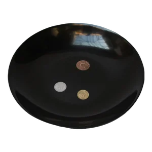 Mid-Century Black Resin Inlaid "Coin" Bowl by Couroc